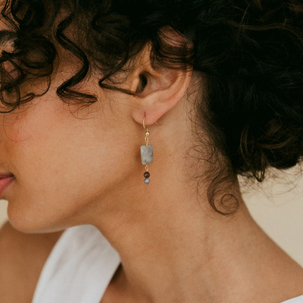 Boucles d'oreilles Gold-Filled 14k Labradorite Saphir AMSELLEM