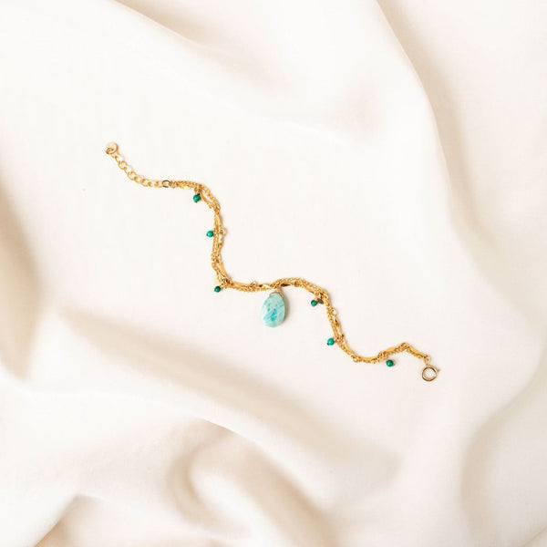 Bracelet Gold-Filled 14k Amazonite & Malachite AMSELLEM